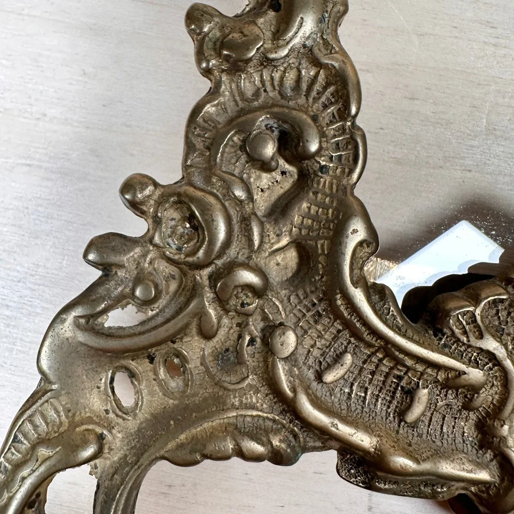 Vintage Brass Rococo Easel Picture Frames Pair Ornate 4x6 & Oval Set